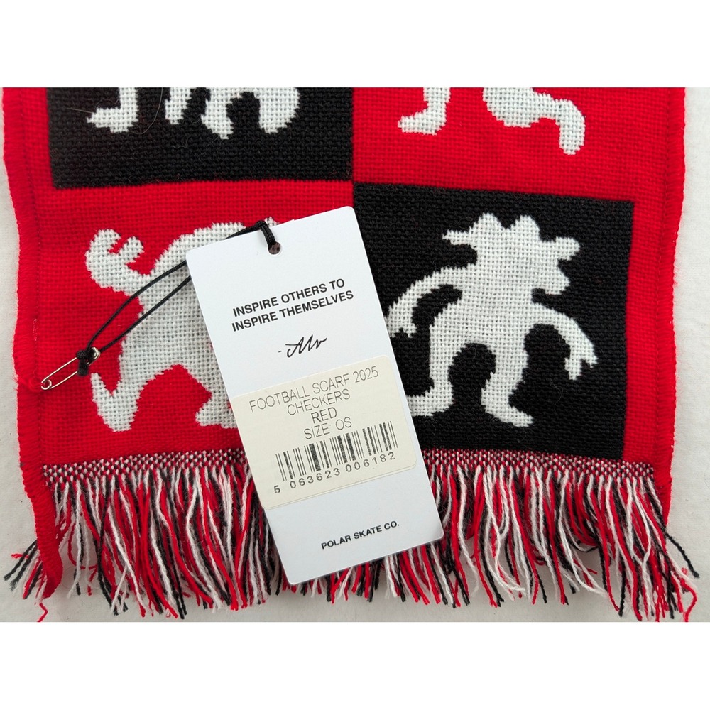 Polar Skate Co Football Scarf 2025 Checkers Red OS Knit Streetwear NWT